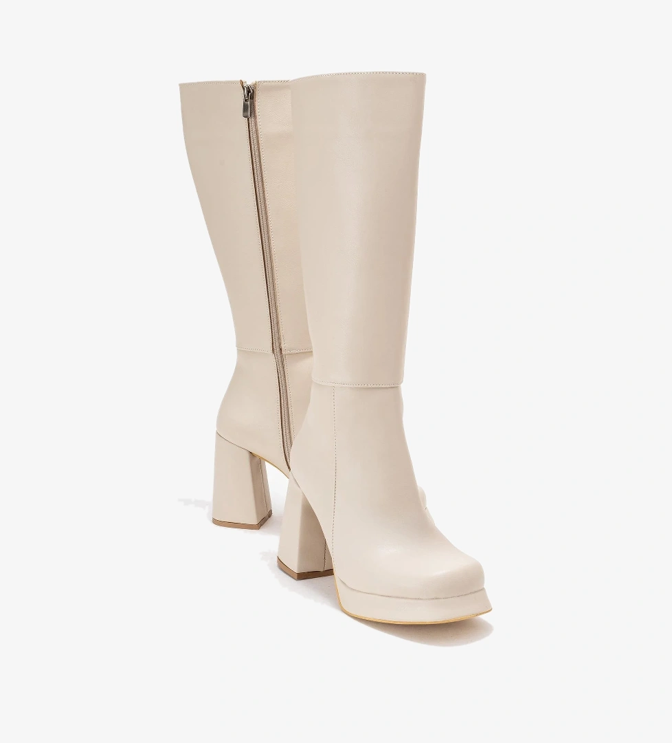 Kadın Platform Taban Çizme BEJ CİLT