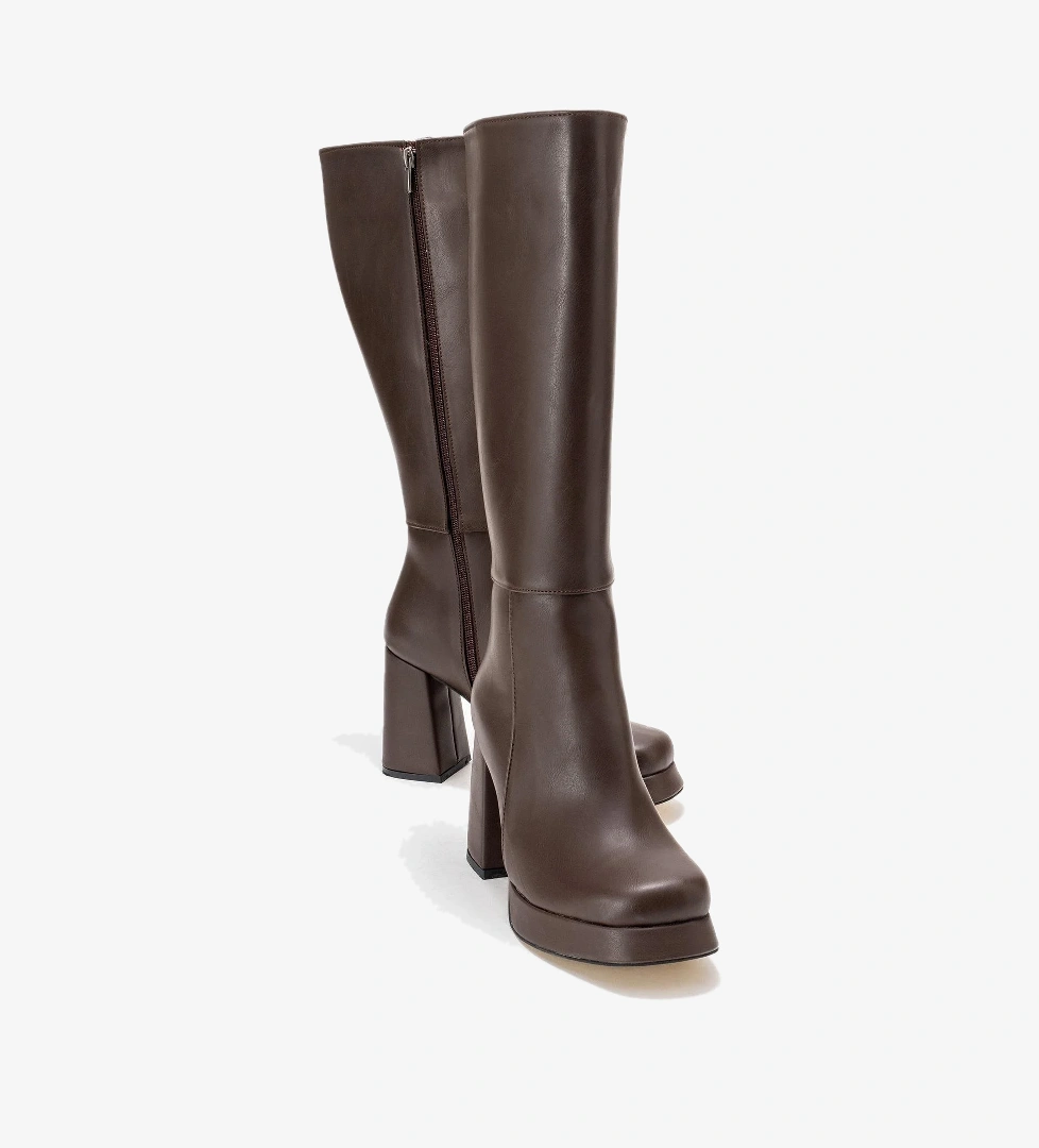 Kadın Platform Taban Çizme KAHVE CİLT