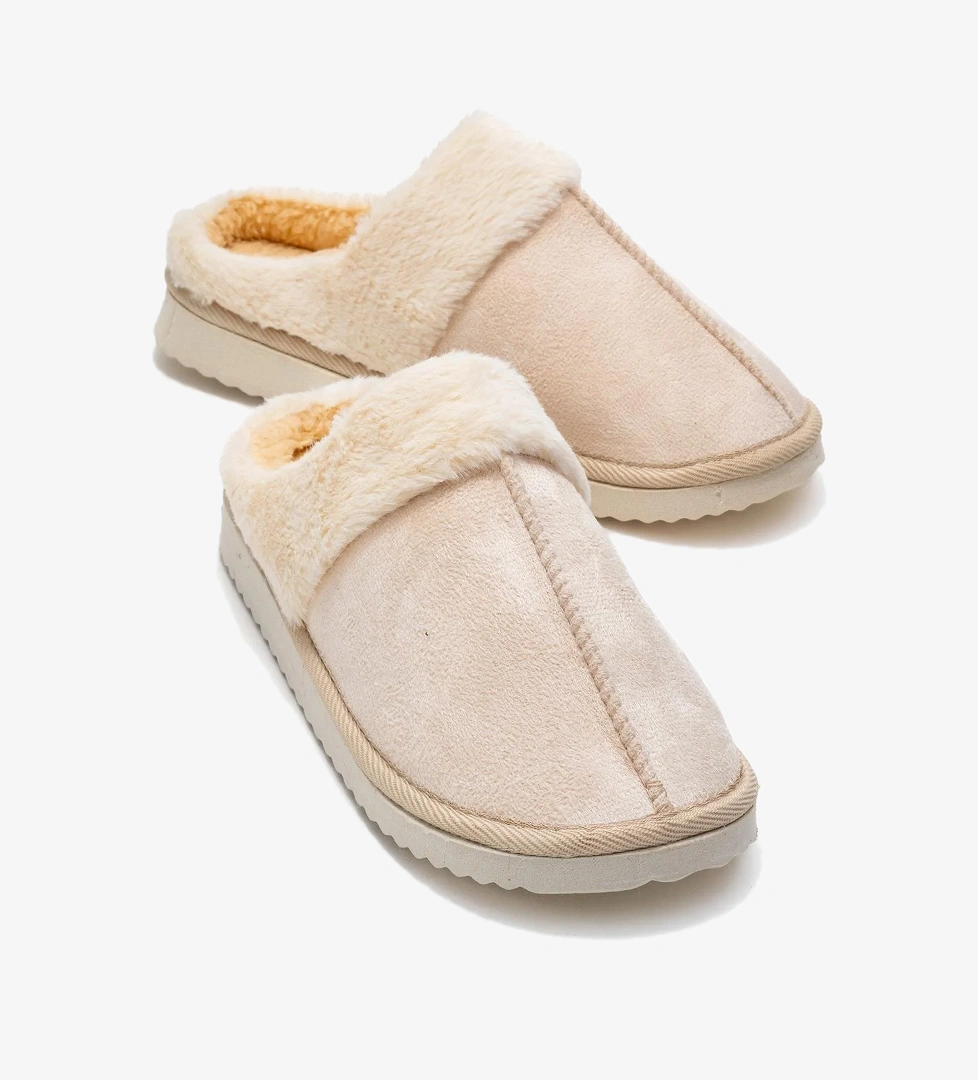 Kadın Arkası Açık Tüylü Ev Terliği;KREM - Görsel 1