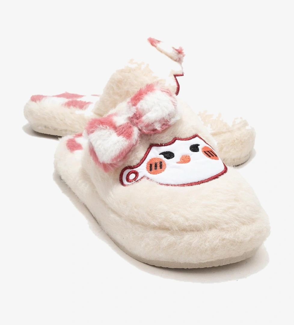 Kadın Önü Kapalı Papyonlu Ev Terliği KIRIK BEYAZ