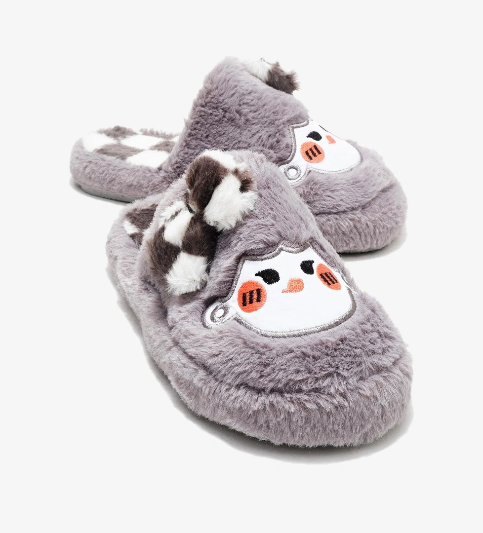 Kadın Önü Kapalı Papyonlu Ev Terliği GRİ