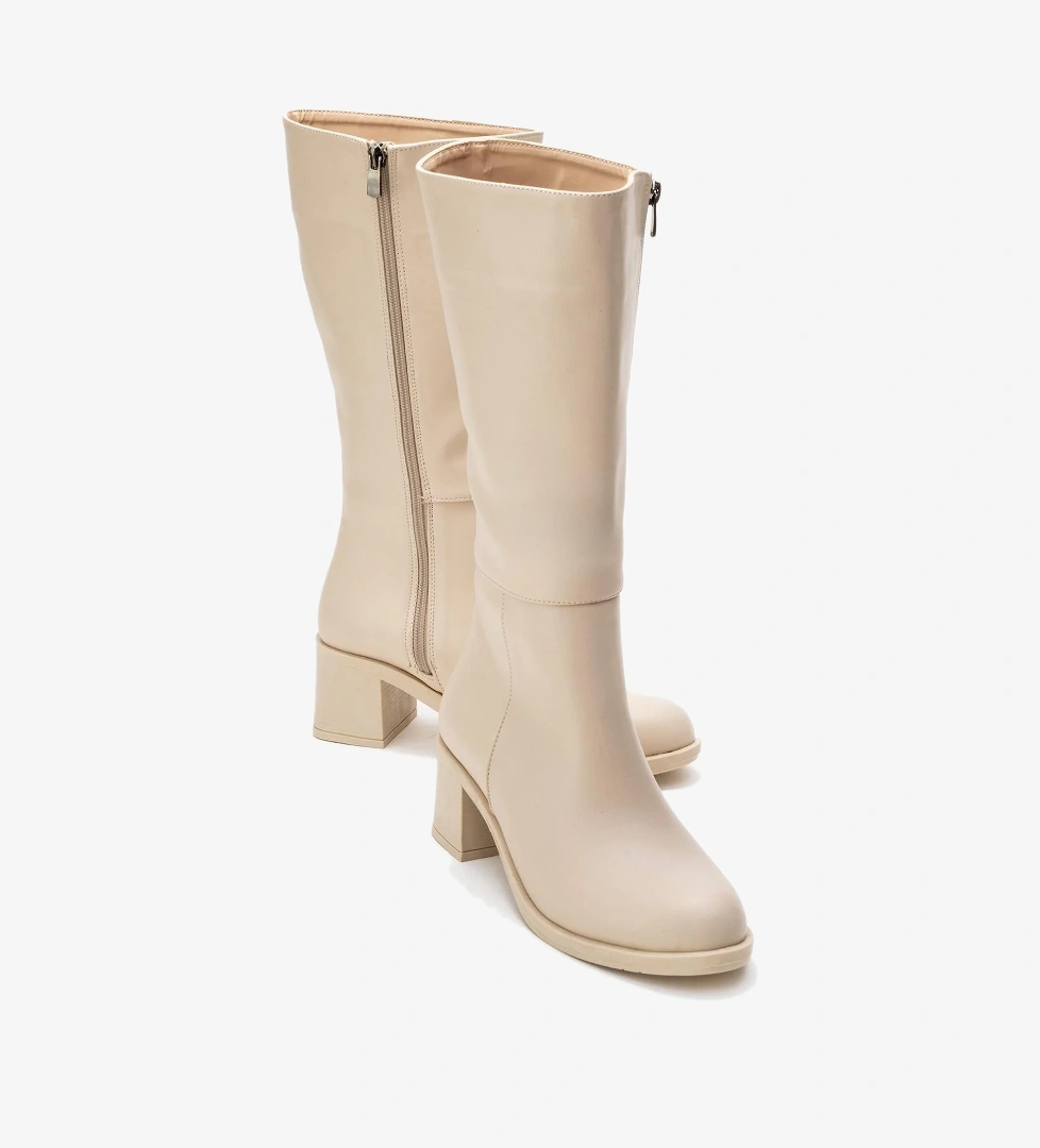 Topuklu Kadın Çizme BEJ CİLT