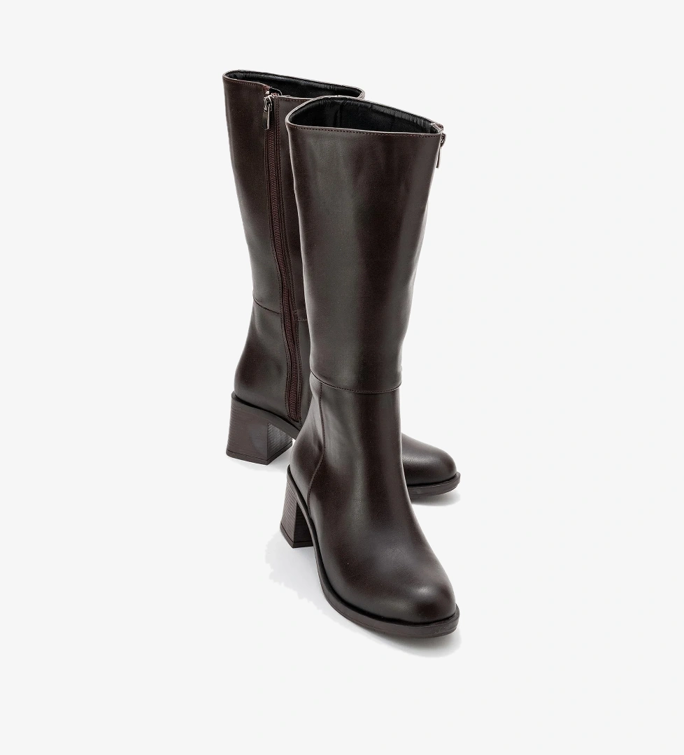 Topuklu Kadın Çizme KAHVE CİLT