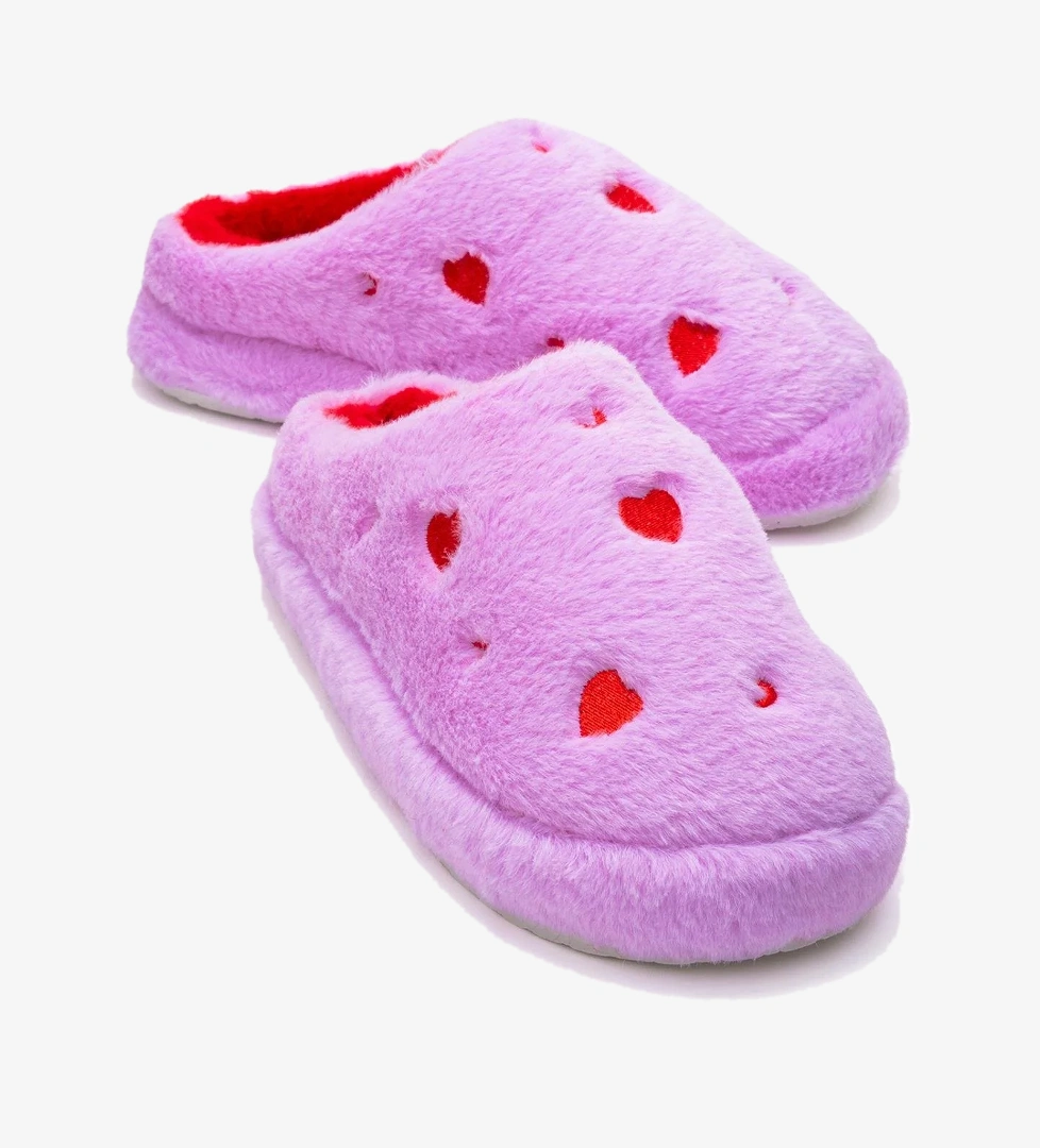 Kadın Arkası Açık Kalpli Tüylü Ev Terliği; MOR