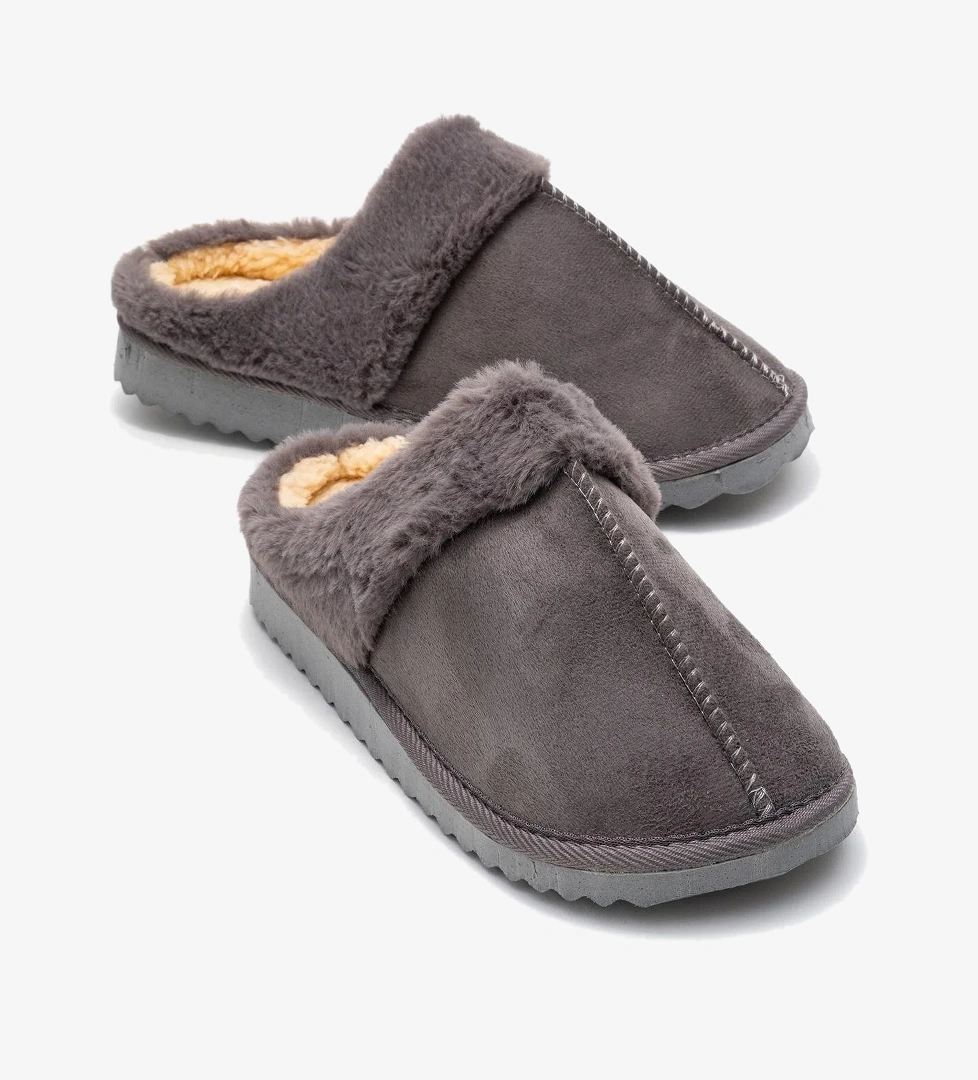 Kadın Arkası Açık Tüylü Ev Terliği; GRİ