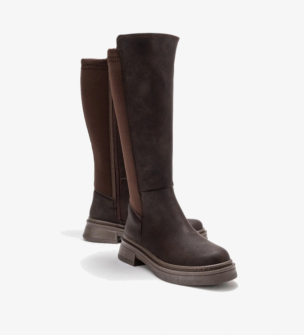 Kadın Düz Streçli Çizme KAHVE ZÜMRÜT - Görsel 1