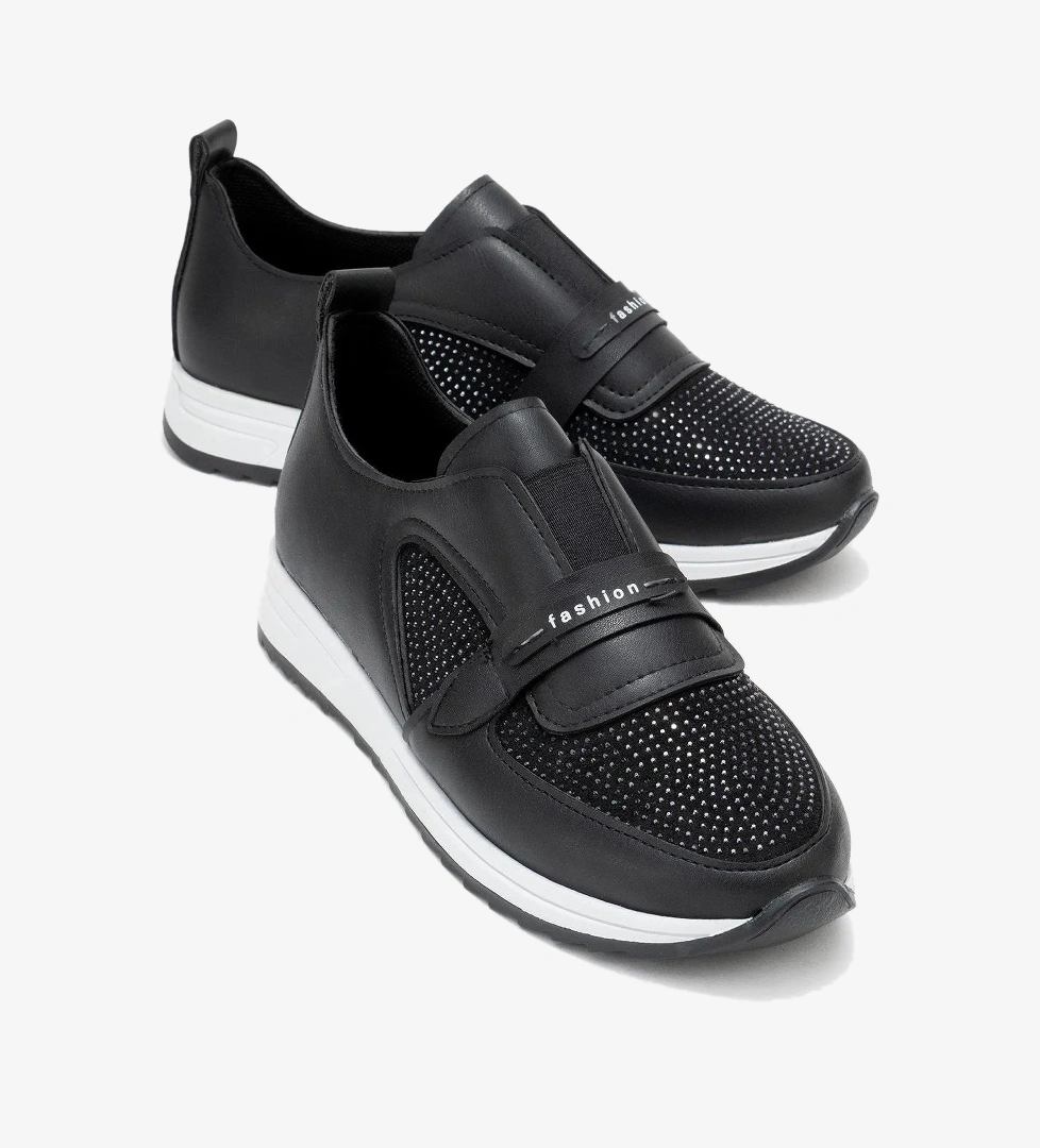 Ccway Taşlı Lastikli Kadın Günlük Ayakkabı SİYAH BEYAZ model görseli