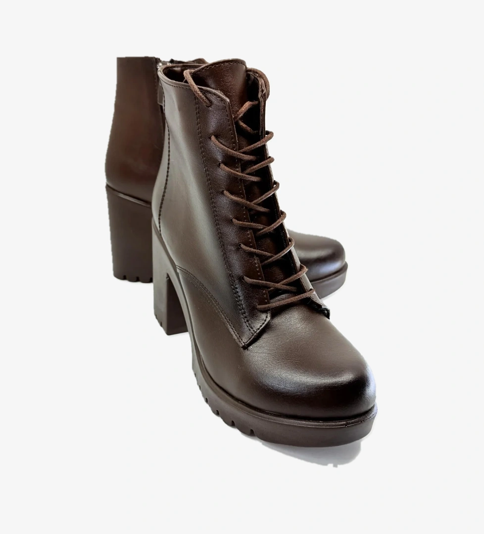 Bağcıklı Kadın Topuklu Bot KAHVERENGİ CİLT