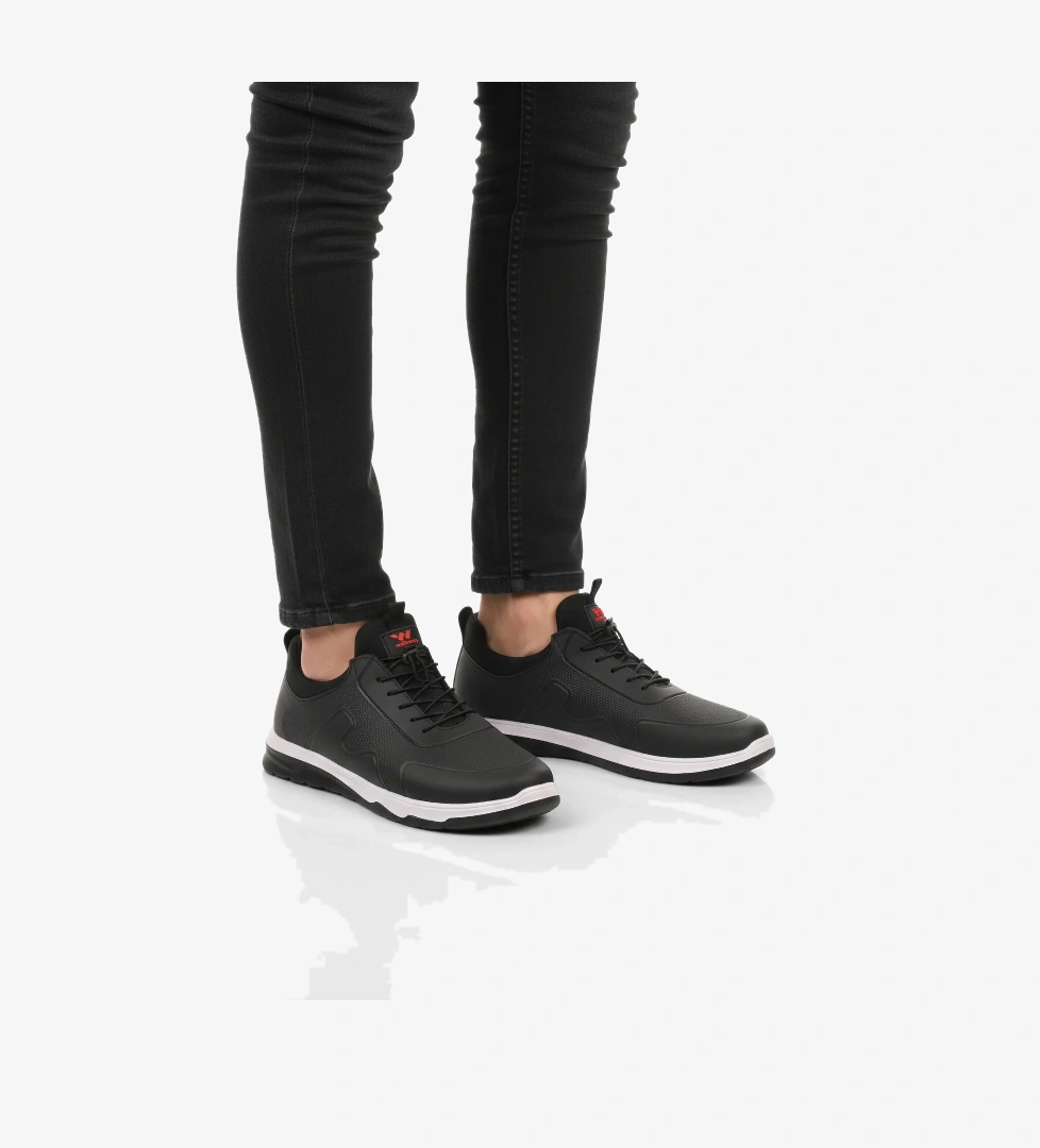 Siyah Kırmızı Lastik Bağcıklı Hafif Esnek Erkek Spor Ayakkabı Kaif 2323 M - Görsel 1