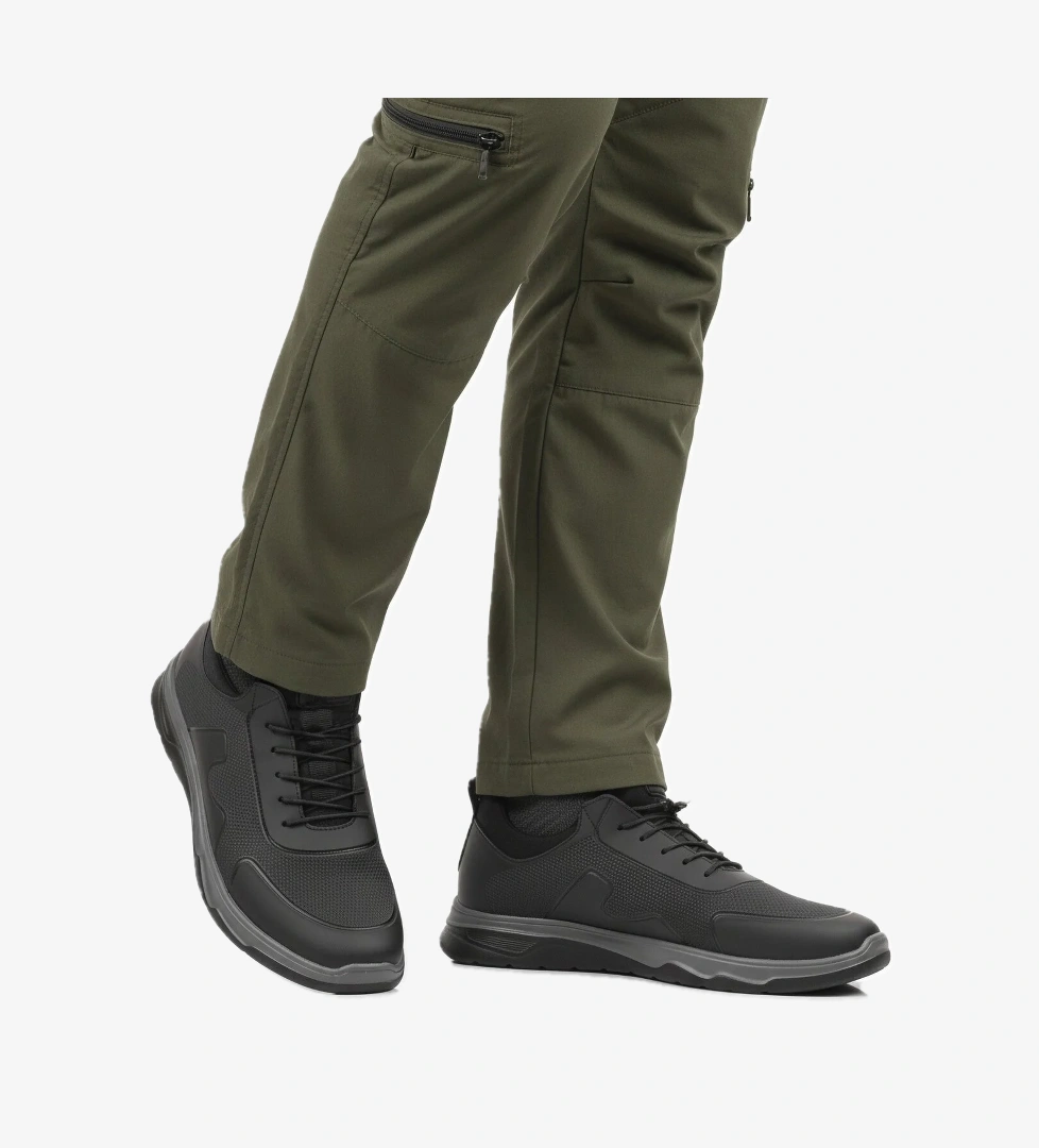 Siyah Lastik Bağcıklı Hafif Esnek Erkek Spor Ayakkabı Kaif 2323 M