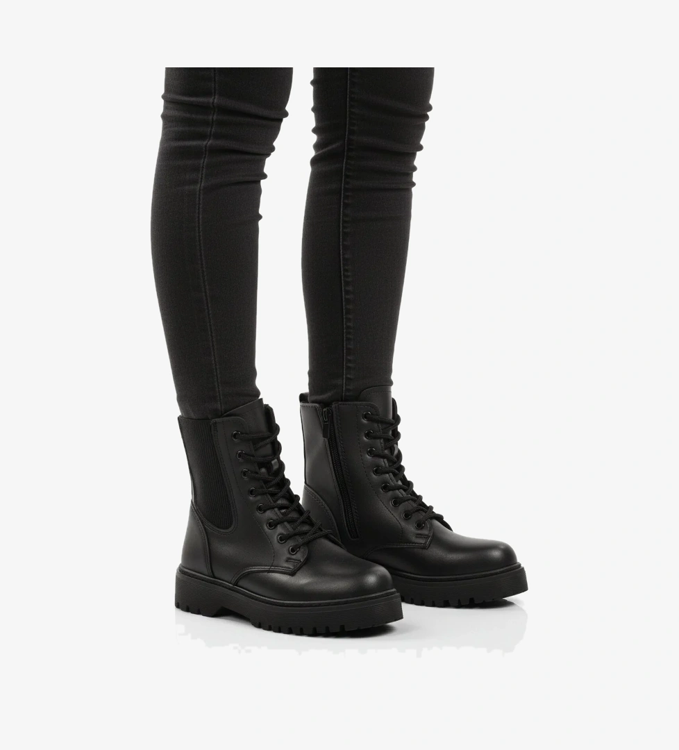 Siyah Polarlı Kaymaz Soğuğa Dirençli Deri Çocuk Bot Tuno 07 F