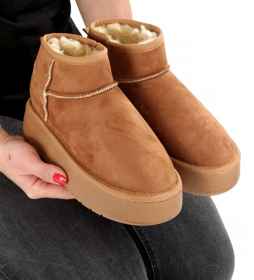 Taba Süet Kalın Taban İçi Yünlü Kürklü Kadın Bot FON44