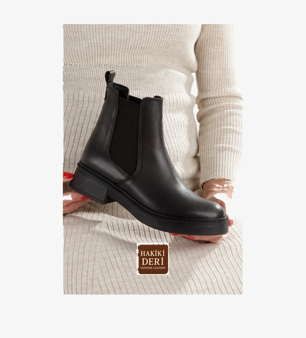 Modabuymuş Kami Siyah Lastikli Hakiki Deri Günlük Orjinal Chelsea Bot model görseli
