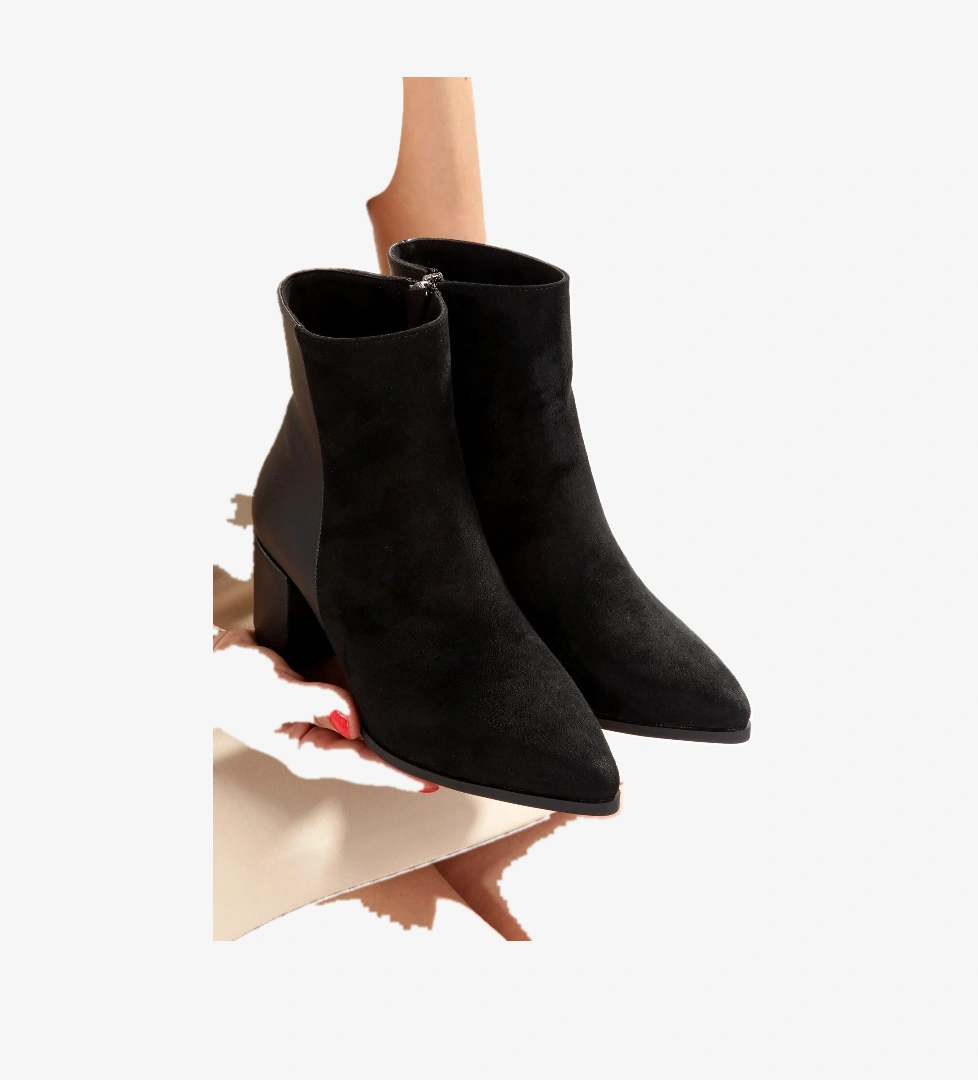 Siyah Süet Kısa Kalın Topuklu Kadın Bot Hudson