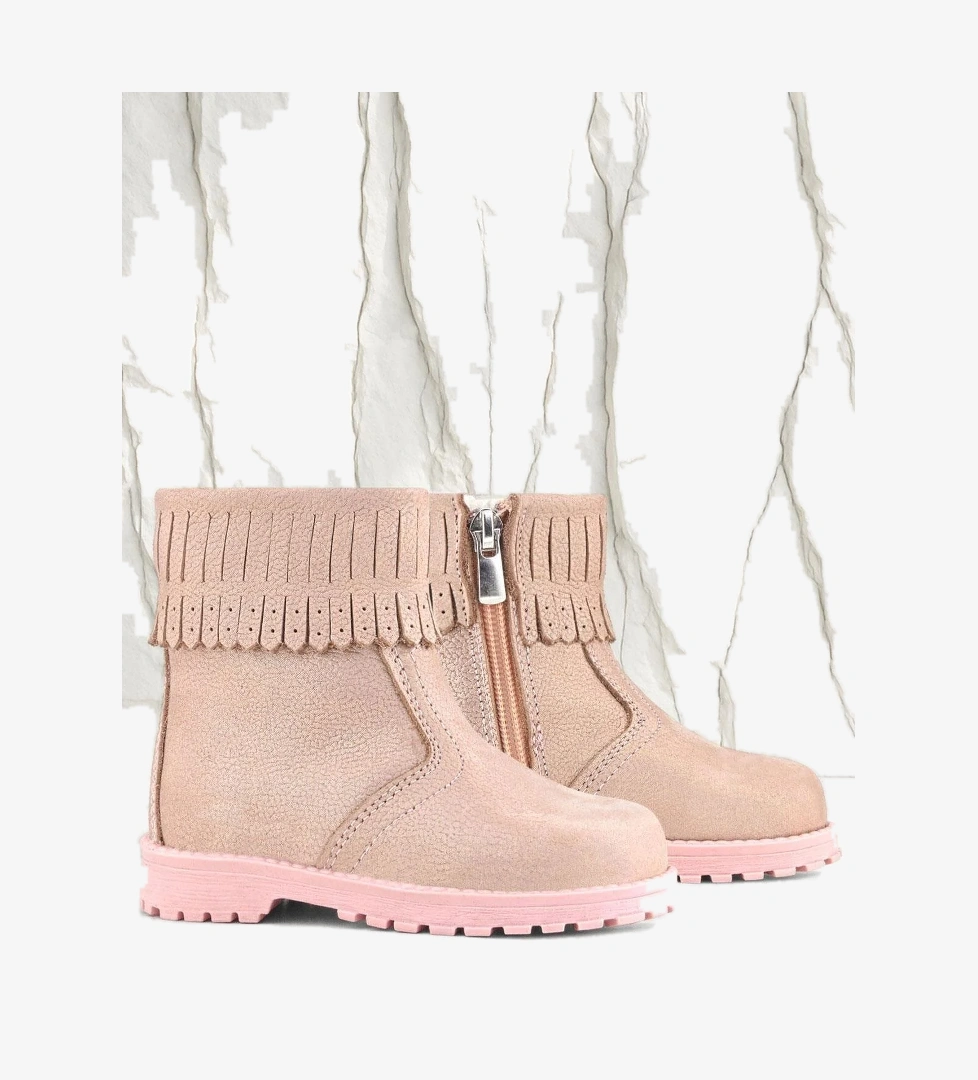 Rakerplus Chiron Hakiki Deri Pembe Simli Fermuarlı Kız Çocuk Bot Çizme model görseli