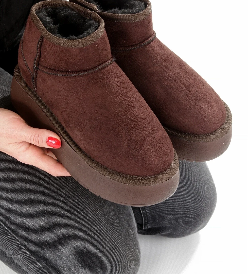 Modabuymuş Kahve Taba Süet Kalın Taban İçi Yünlü Kürklü Kadın Bot Fon44 model görseli