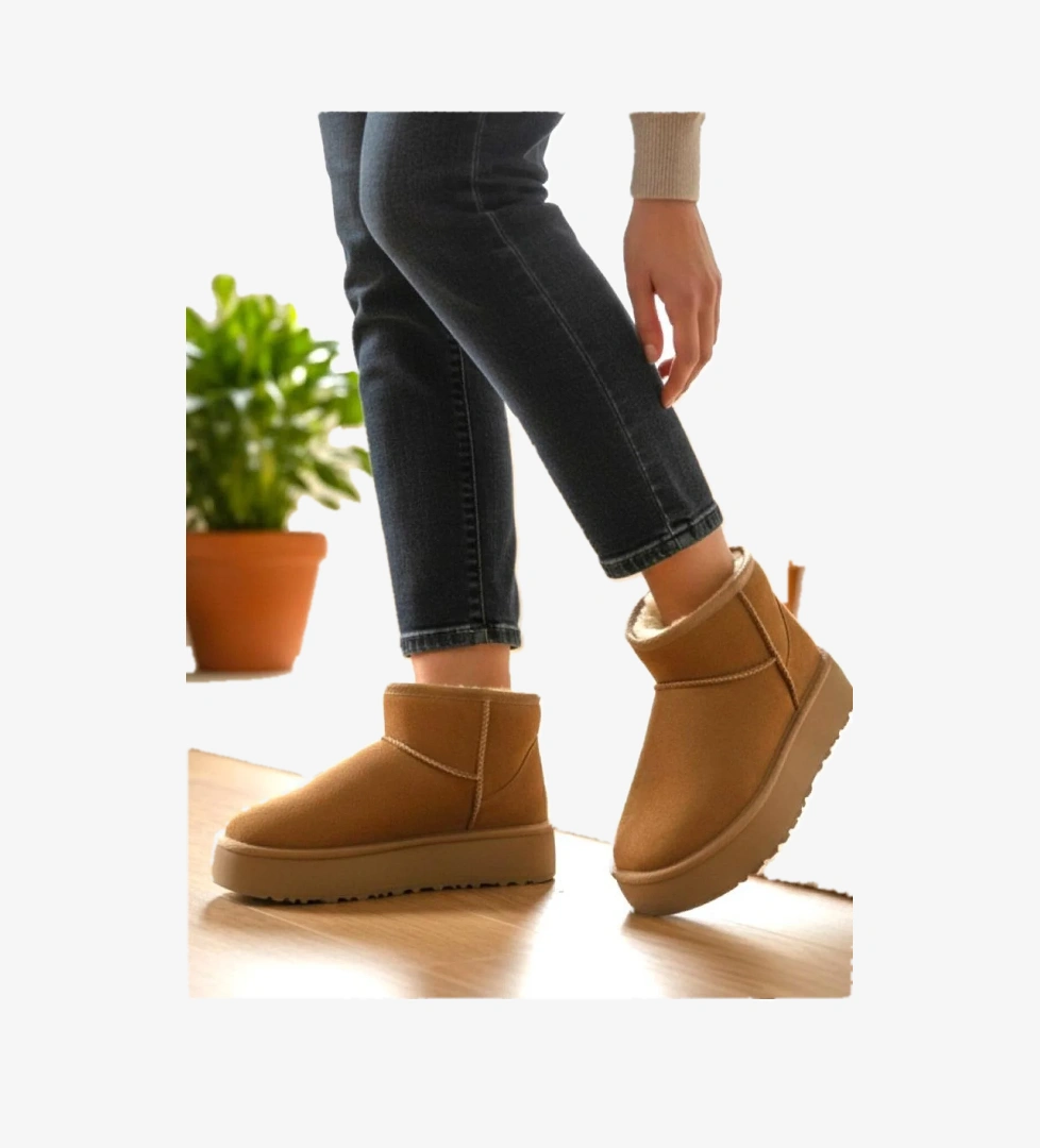 Kadın Taba Ultra Mini Süet Kısa Bilek Kışlık Sıcak Tutan İçi Kürklü Kışlık Taban Bot - Görsel 1