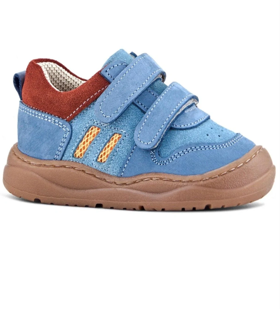Schaggy Hakiki Deri Mavi Bordo Cırtlı Bebek Spor Ayakkabı - Görsel 1