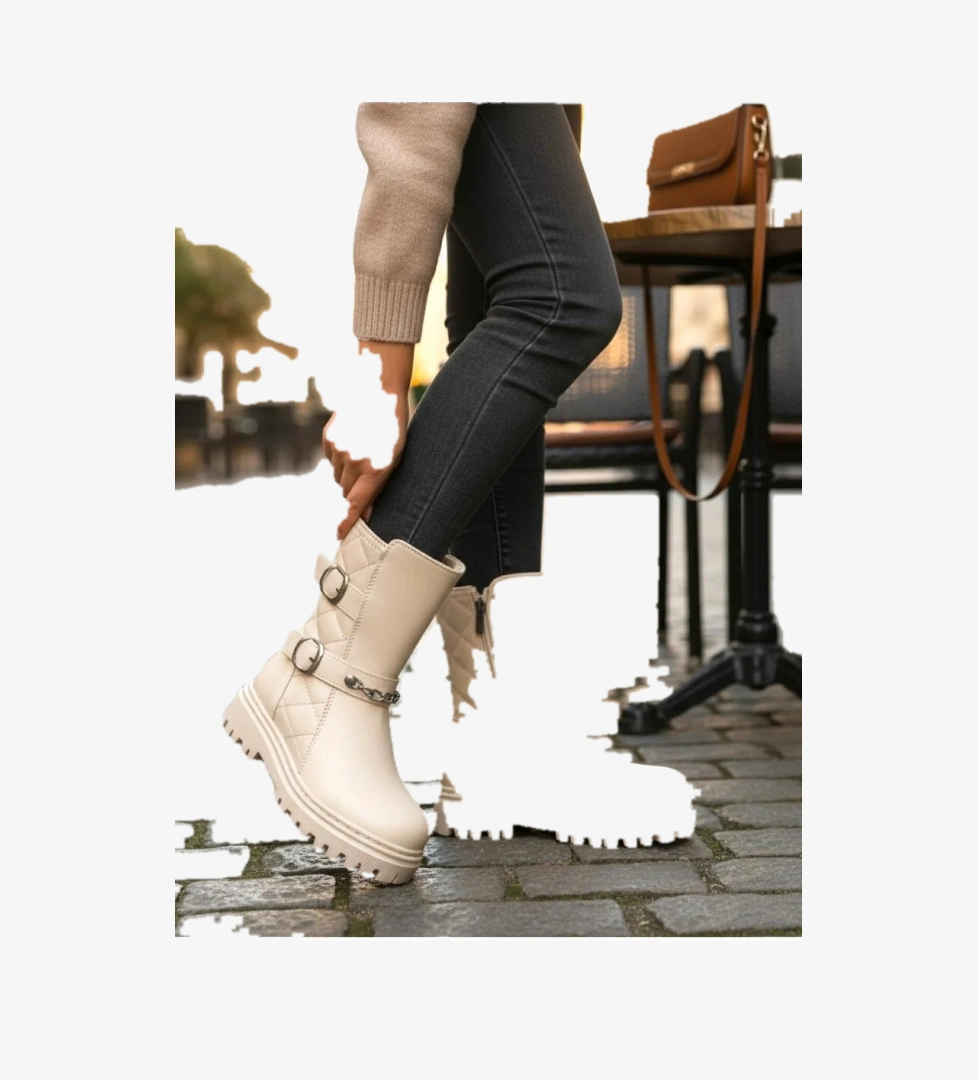 Ellaboni Kız Çocuk Zincir Tokalı Suya Ve Soğuk Havaya Dayanıklı Kaymaz Kalın Taban Kışlık Bot Bootie Çizme model görseli