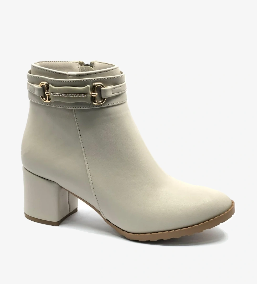 Yanı İnce Taş Tokalı Klasik Topuklu Kadın Bot - Görsel 1