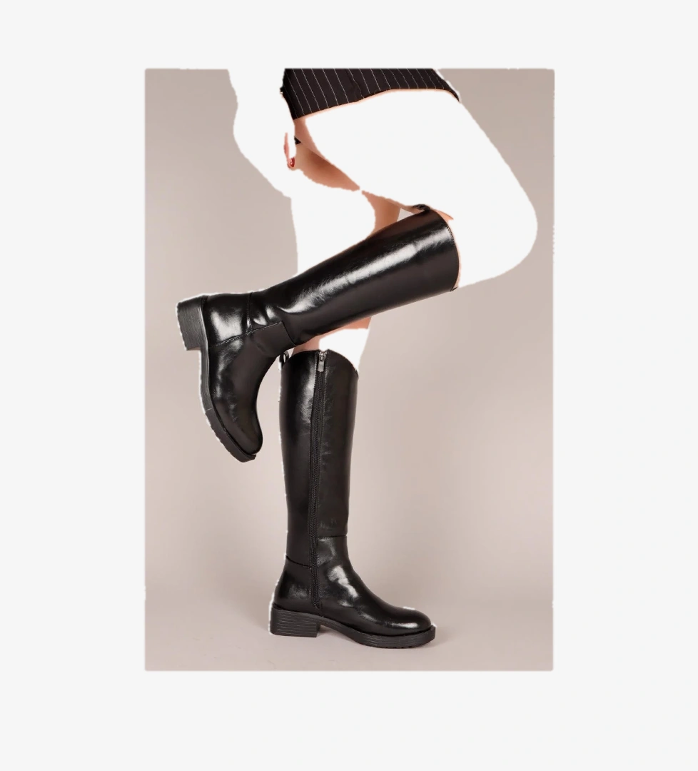 Binici Düz Taban Rugan Fermuarlı Kadın Çizme - Görsel 1