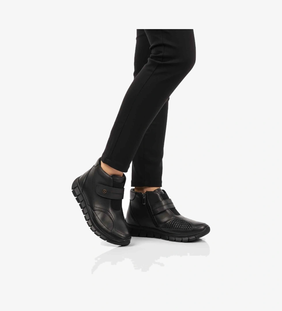 Siyah Hakiki Deri İçi Polarlı Cırtlı Fermuarlı Kaymaz Kadın Bot 3609 Z