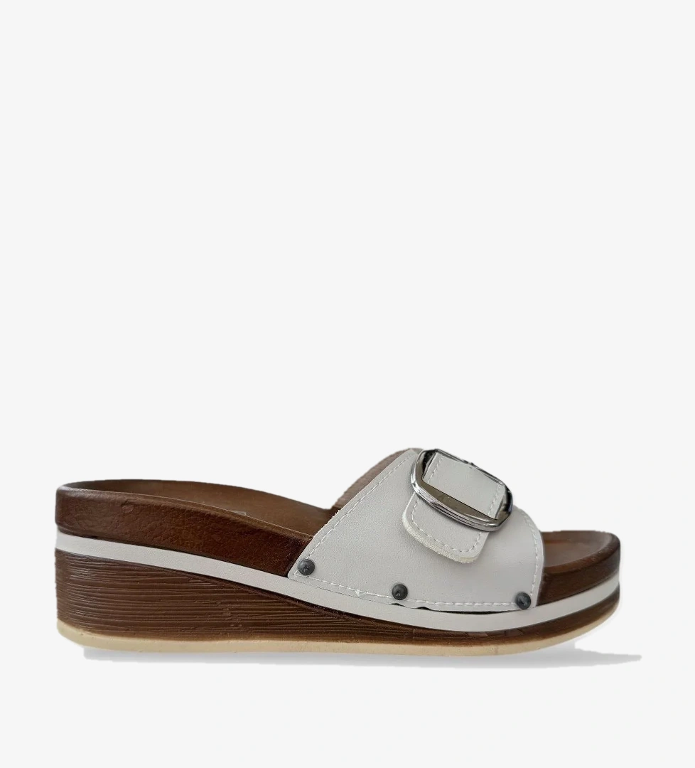 Liger Kadın Günlük Terlik Tokalı Dolgu Topuk Şık Yazlık Ev Plaj Tatil Terliği Kahverengi̇ Gri̇ model görseli