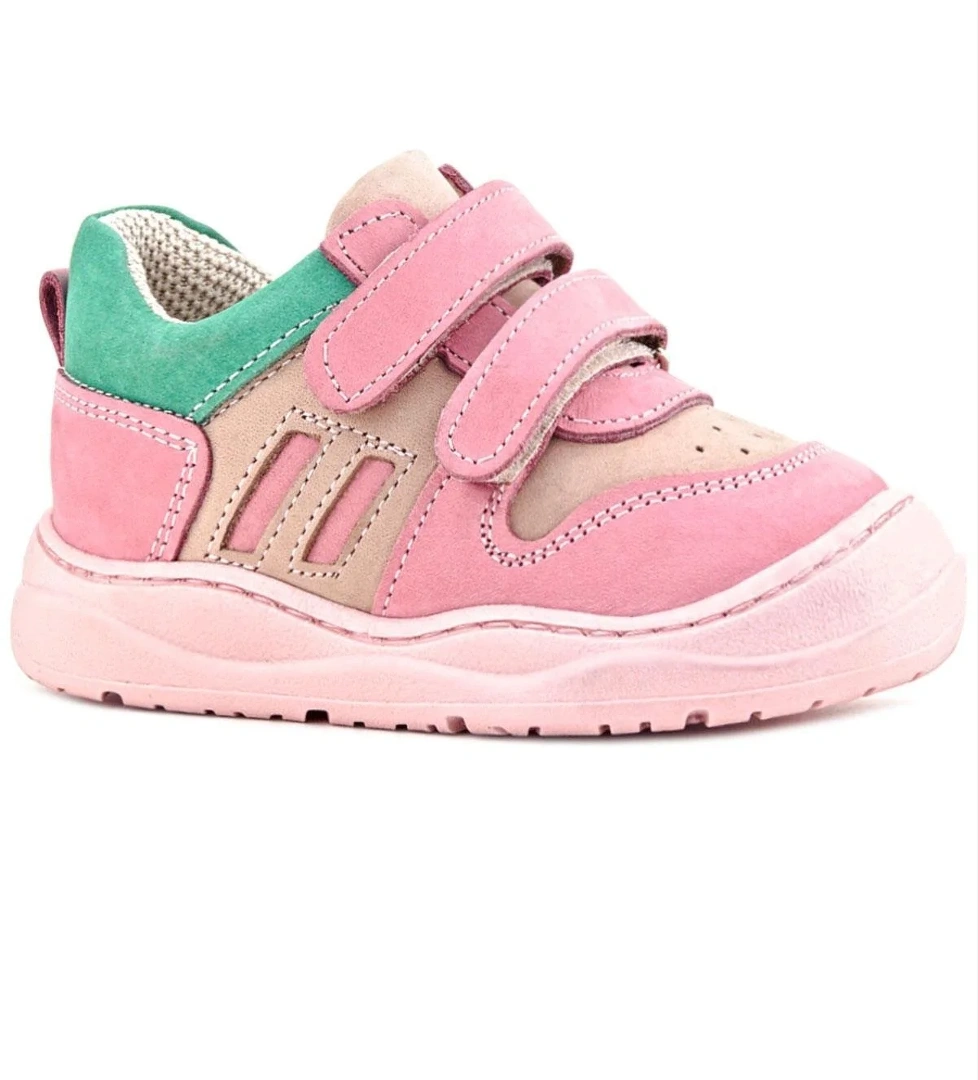 Schaggy Hakiki Deri Pembe Yeşil Bebek Spor Ayakkabı - Görsel 1