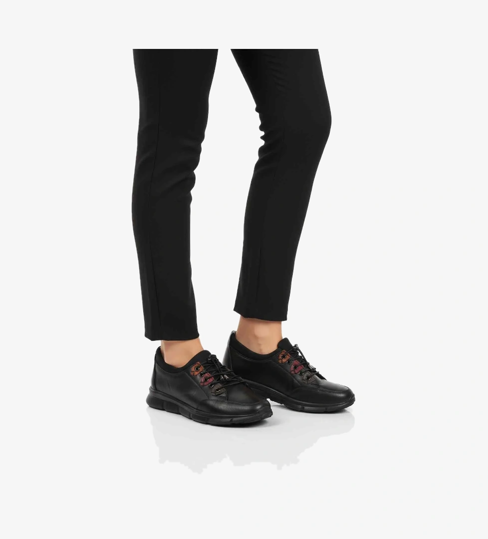 Aspor Siyah Hakiki Deri Ortopedik Kadın Casual Ayakkabı - Görsel 1