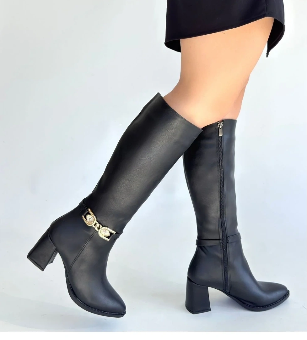 Pabucmarketi Fermuarlı Kadın Topuklu Çizme model görseli