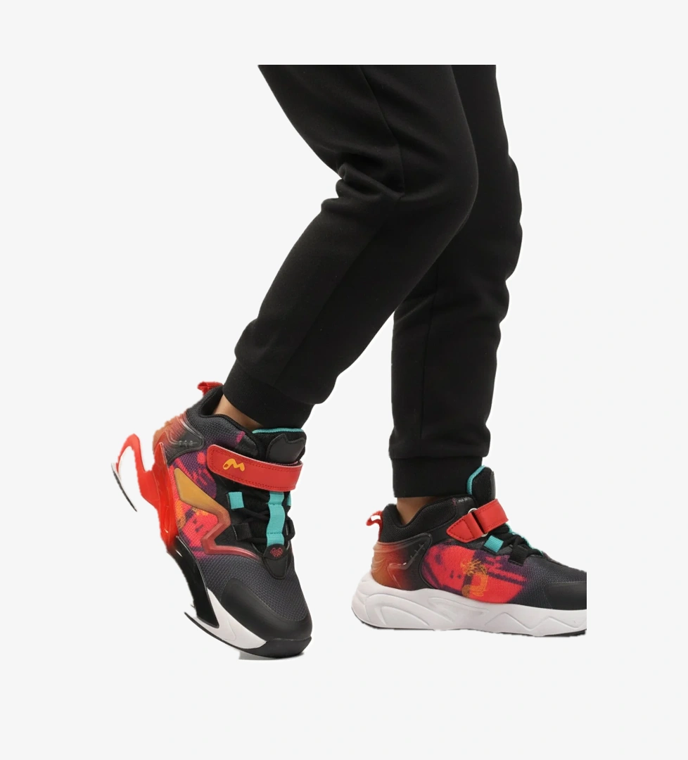 Marcokids Siyah Kırmızı Cırtlı Erkek Çocuk Spor Ayakkabı