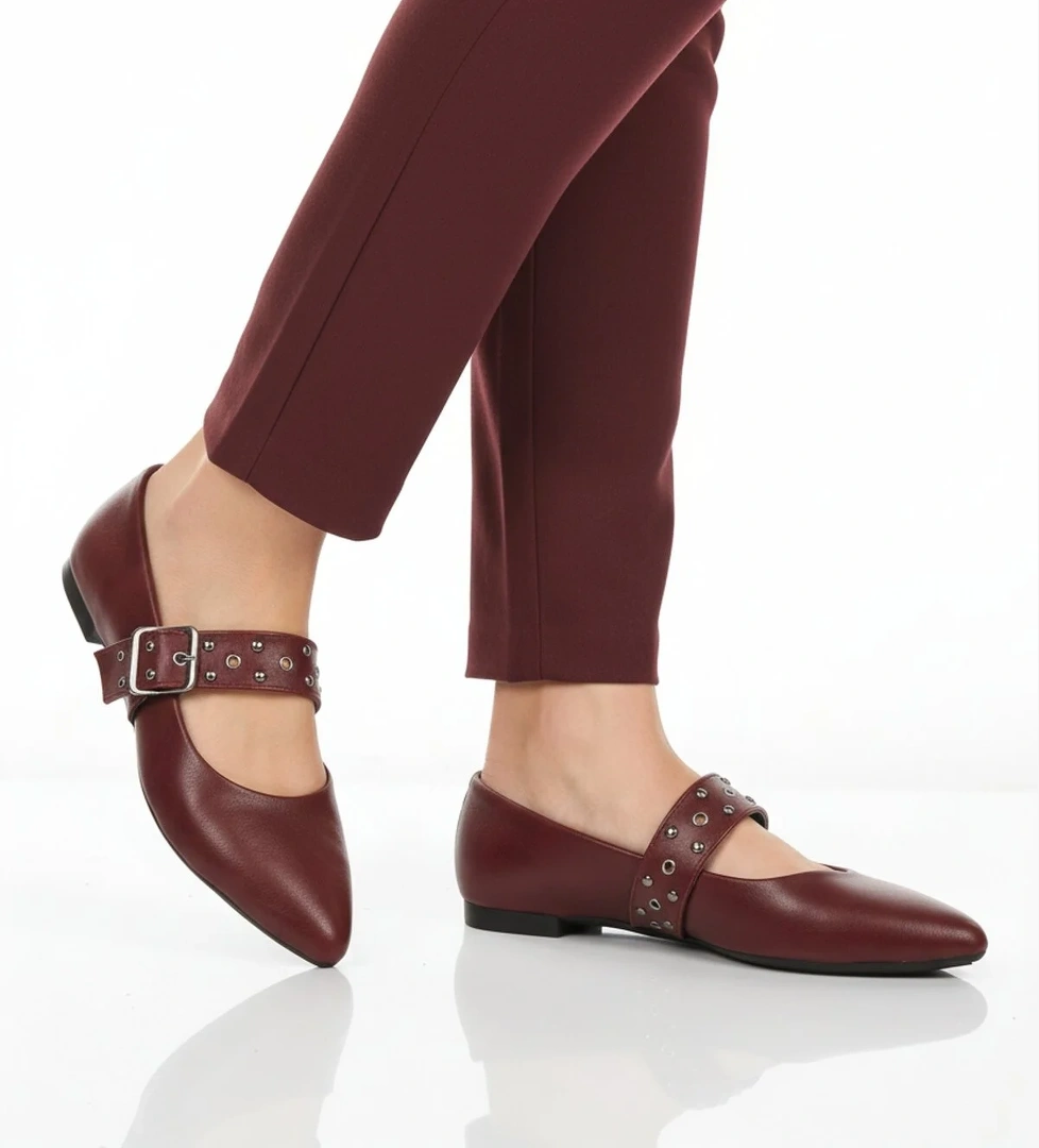 Aspor Bordo Kemerli Kadın Babet - Görsel 1