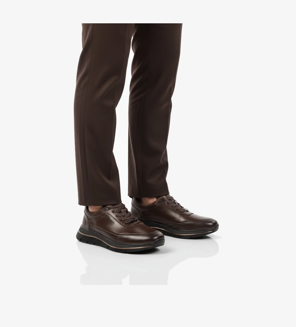 Marcomen Siyah Kahve Hakiki Deri Bağcıklı Erkek Casual Sneaker Ayakkabı model görseli