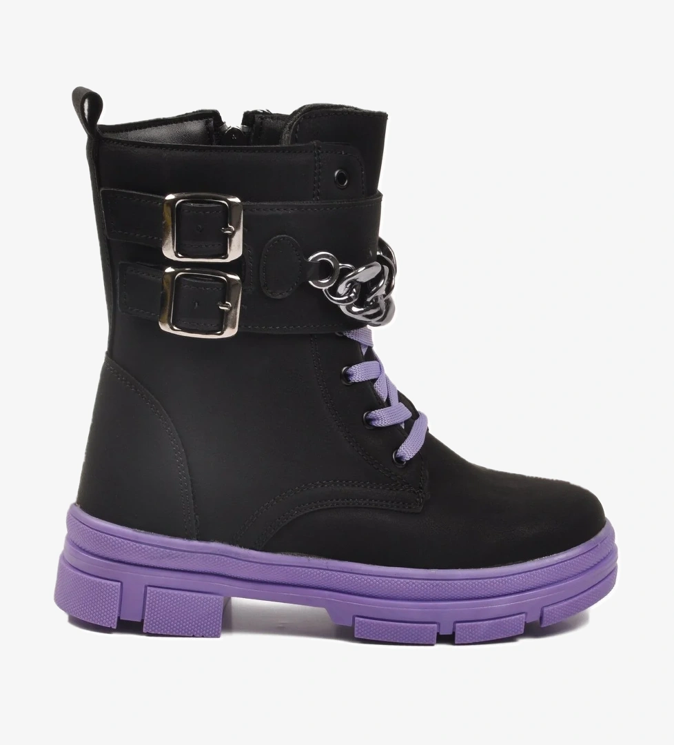 Aspor Siyah Lila İçi Polarlı Kız Çocuk Düz Bot