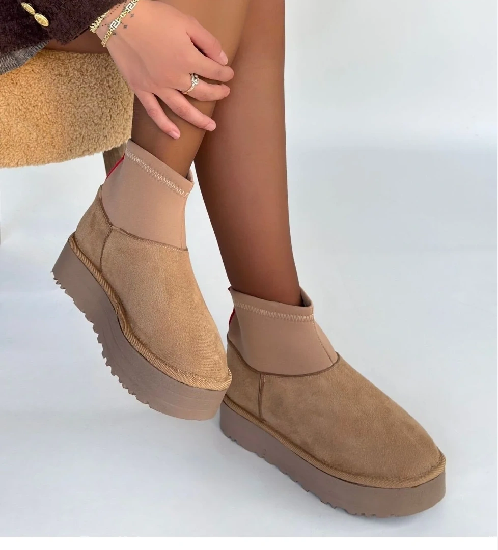 Nude Süet Kadın Düz Bot