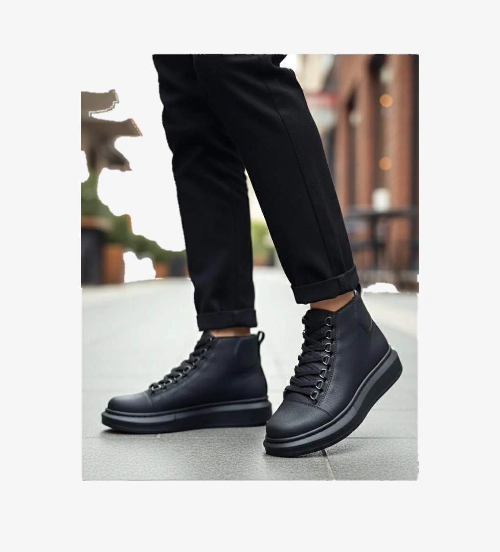 Pabucmarketi Bağcıklı Erkek Sneaker Bot SİYAH (SİYAH TABAN) model görseli