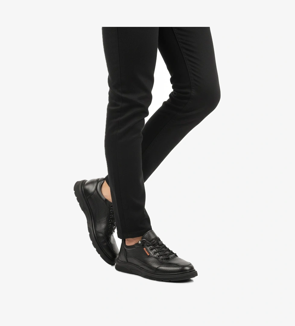 Siyah Ortopedik Hakiki Deri Masaj Etkili Erkek Casual Ayakkabı - Görsel 1