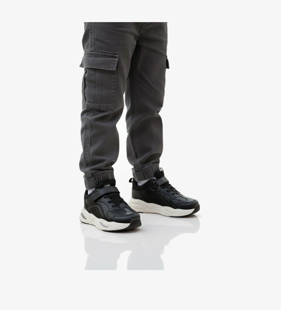 Cool Siyah Lila Leopar Beyaz Desenli Erkek Cırtlı Kız Çocuk Spor Ayakkabı model görseli