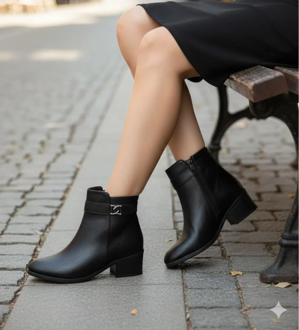 Fort 1095 Rahat Esnek Toka Detaylı Sıcak Astar 4 Cm yüksek Topuk Kadın Bot model görseli