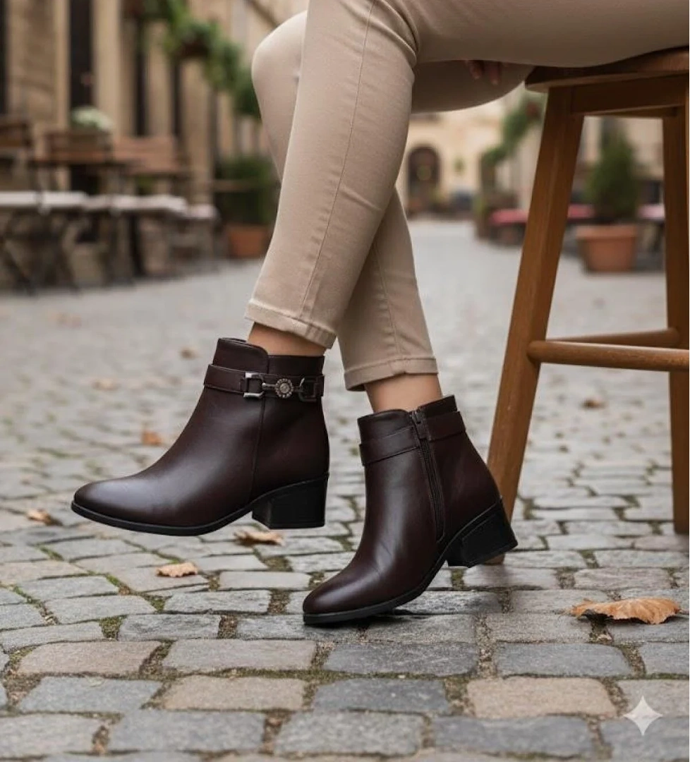 Fort 1094 Rahat Esnek Toka Detaylı Sıcak Astar 4 Cm yüksek Topuk Kadın Bot model görseli