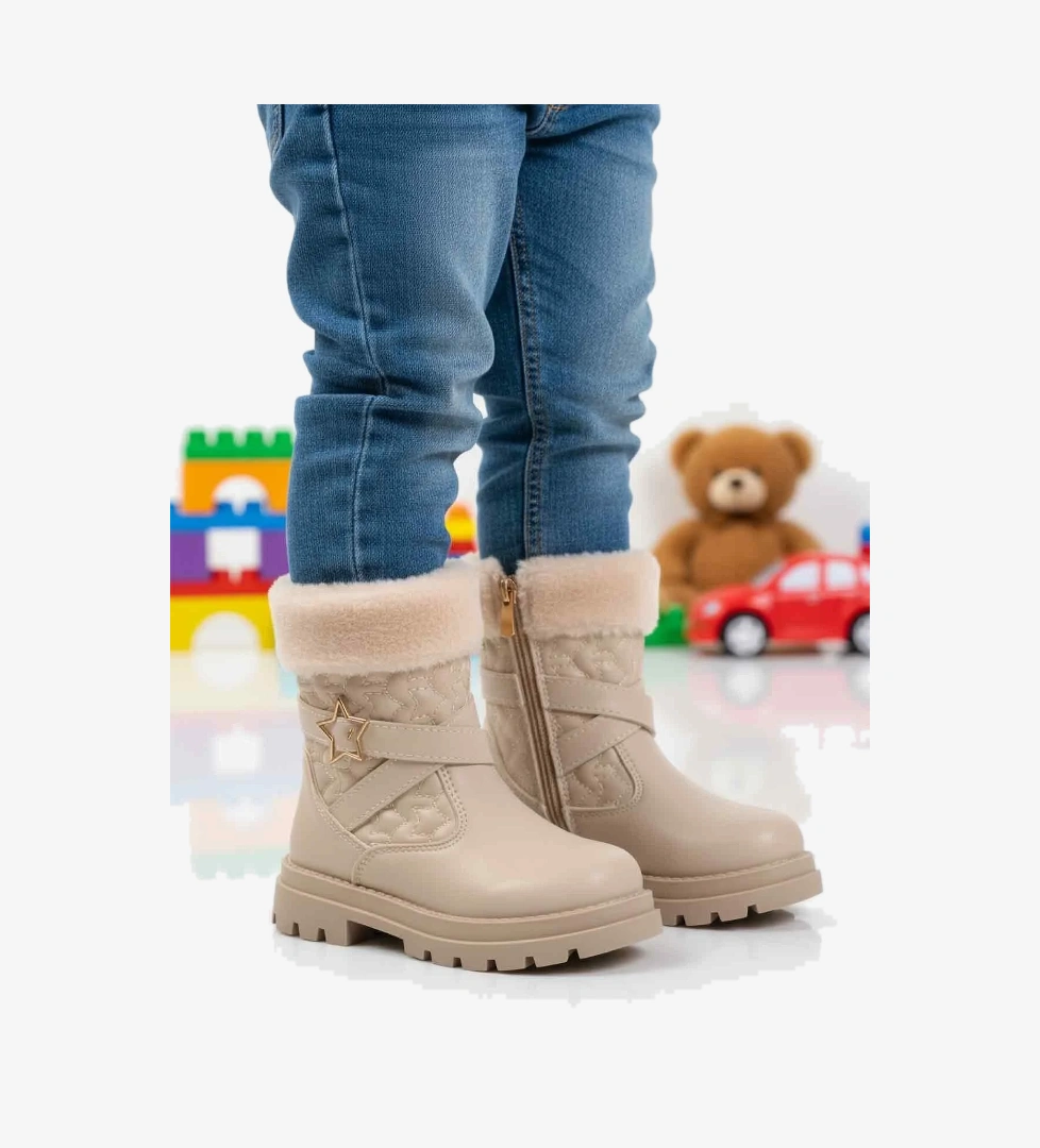 Bej İçi Polarlı Fermuarlı Kız Çocuk Bot Evla P