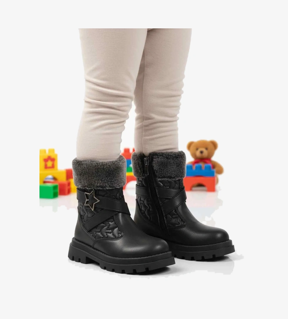 Siyah İçi Polarlı Fermuarlı Kız Çocuk Bot Evla P