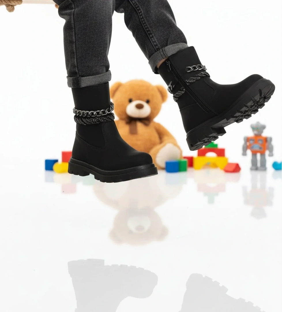 Siyah İçi Polarlı Kaymaz Kız Çocuk Çizme Duru F