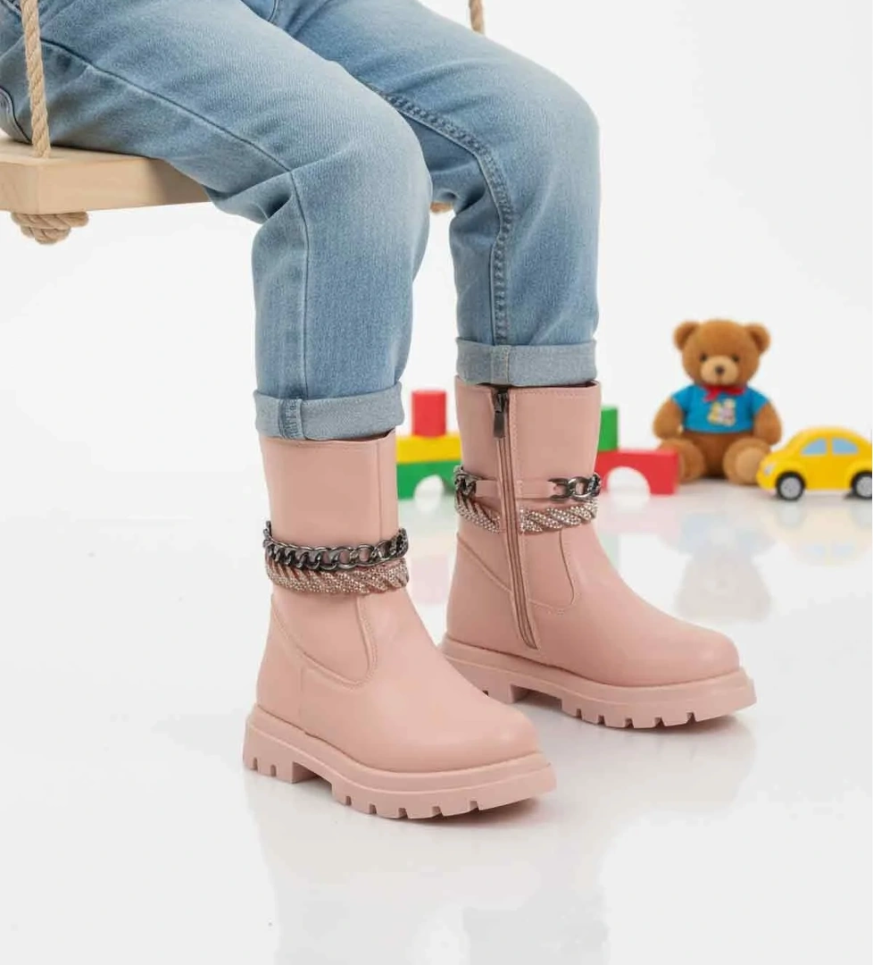 Pudra İçi Polarlı Kaymaz Kız Çocuk Çizme Duru F