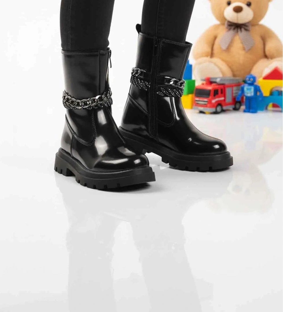 Siyah Rugan İçi Polarlı Kaymaz Kız Çocuk Çizme Duru F