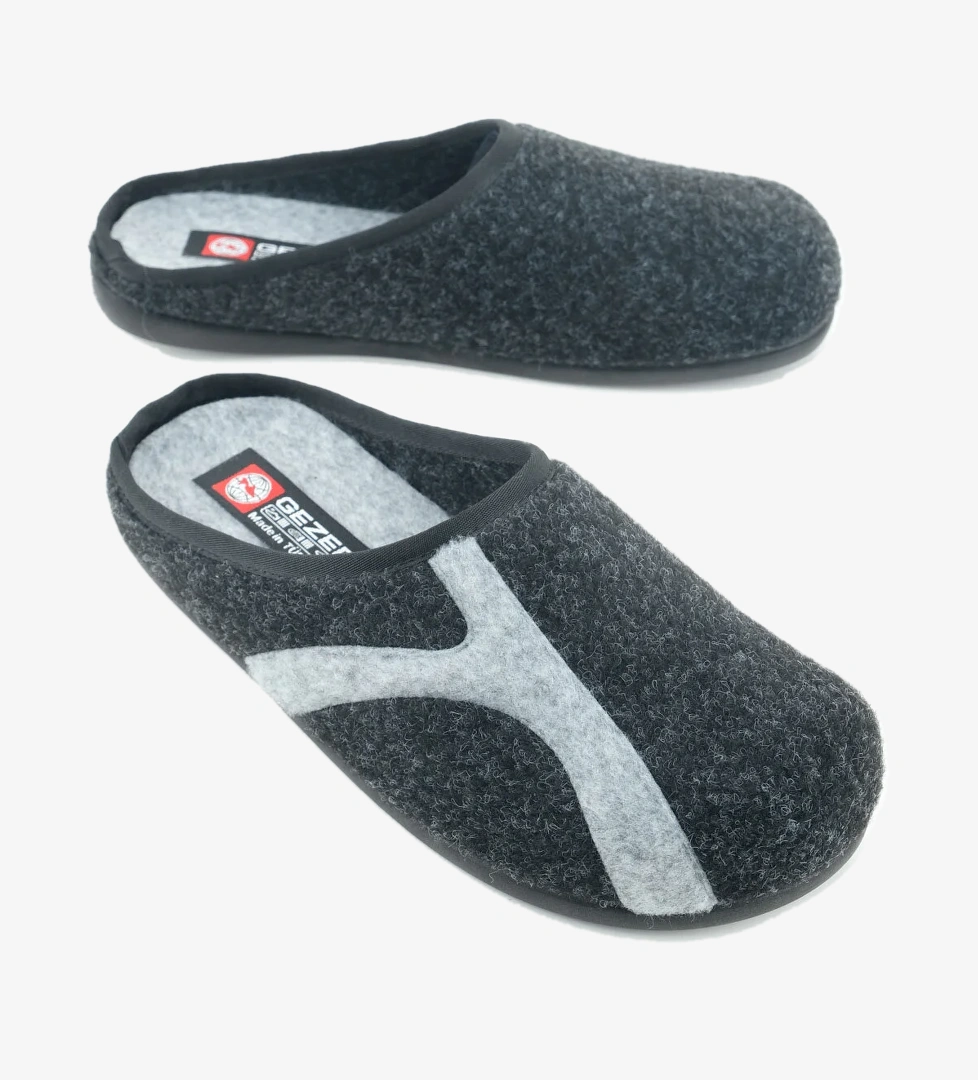 Kışlık Erkek PU Alt Taban Çıkarılabilir İç Tabanlıklı Keçe Ev Bahçe Terlik - Görsel 1