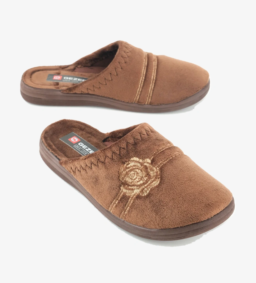 Kadın Kışlık PU Rahat Taban Nakışlı Tasarım Ev Bahçe Terlik - Görsel 1