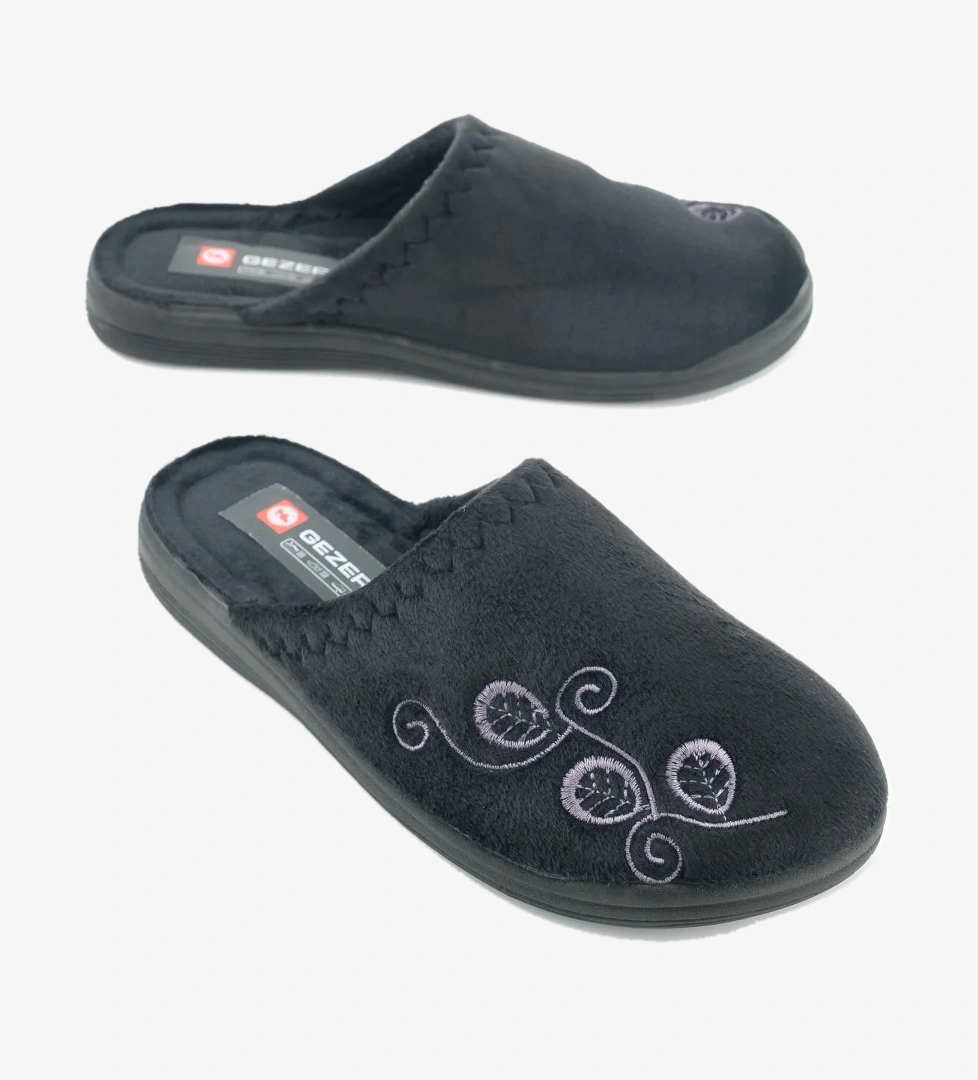 Kadın Kışlık PU Rahat Taban Nakışlı Tasarım Ev Bahçe Terlik - Görsel 1