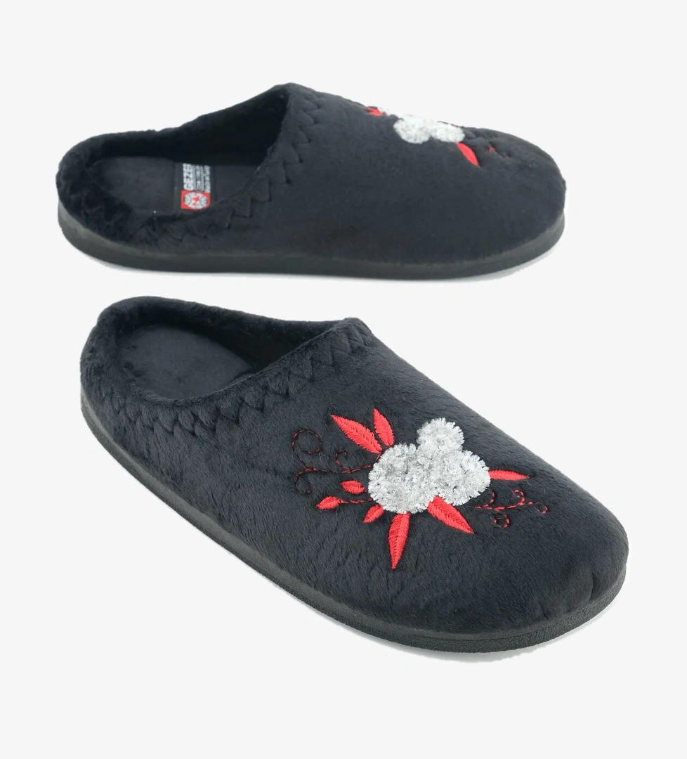 Kadın Kışlık PU Rahat Taban Nakışlı Tasarım Ev Bahçe Terlik - Görsel 1