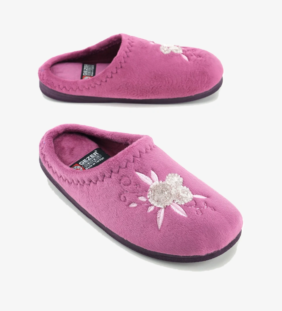 Kadın Kışlık PU Rahat Taban Nakışlı Tasarım Ev Bahçe Terlik - Görsel 1